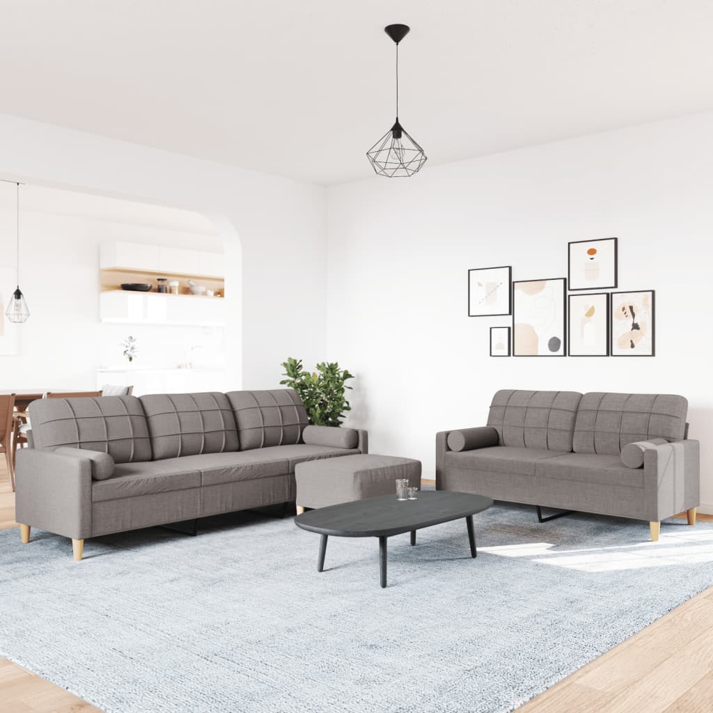 Σαλόνι Σετ 4 Τεμαχίων Taupe Ύφασμα + Μαξιλάρια/Υποπόδιο