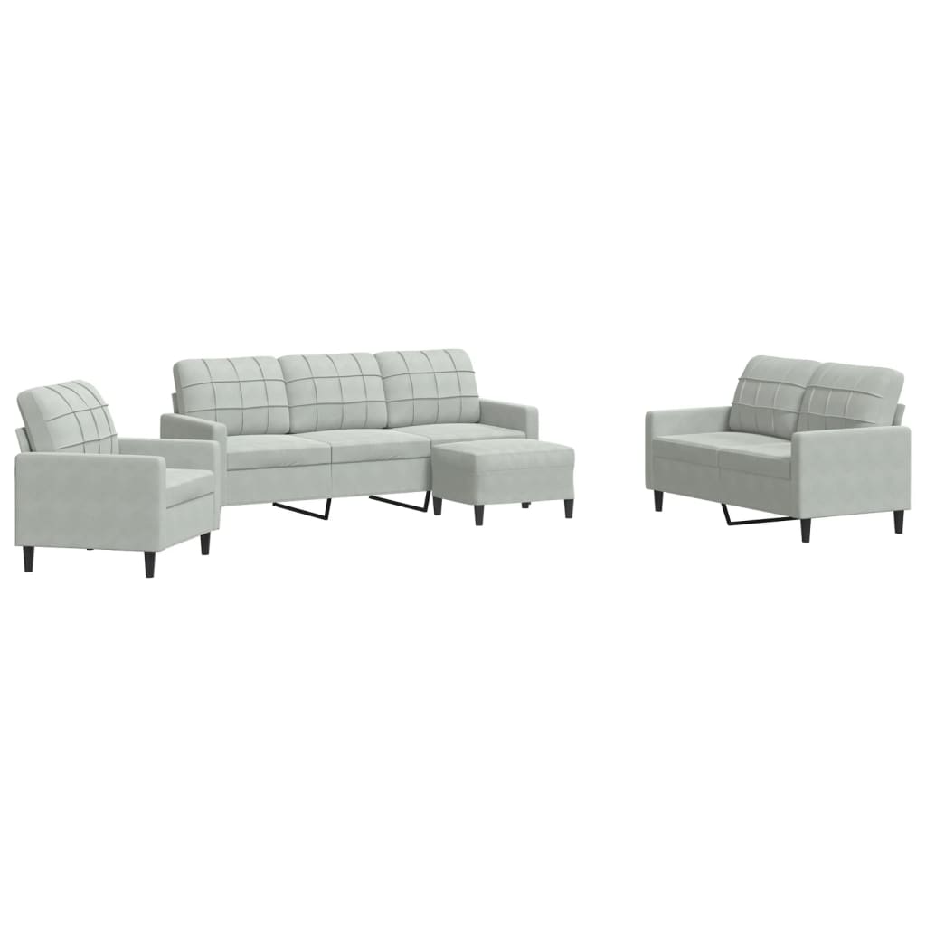 Σετ Σαλονιού 4 Τεμαχίων Ανοιχτό Γκρι Βελούδινο με Μαξιλάρια