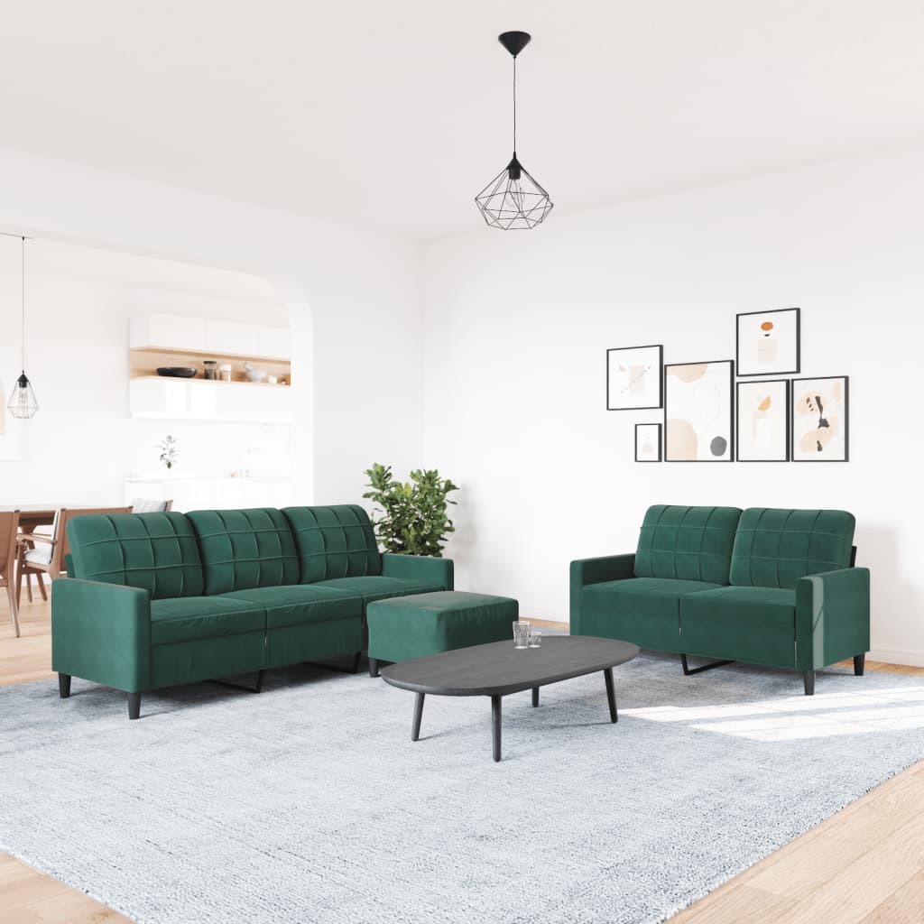 Σετ Σαλονιού 3 Τεμαχίων Σκούρο Πράσινο Βελούδινο με Μαξιλάρια
