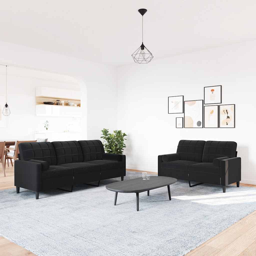Σετ Σαλονιού 2 Τεμ. Μαύρο Βελούδινο με Μαξιλάρια/Στηρίγματα