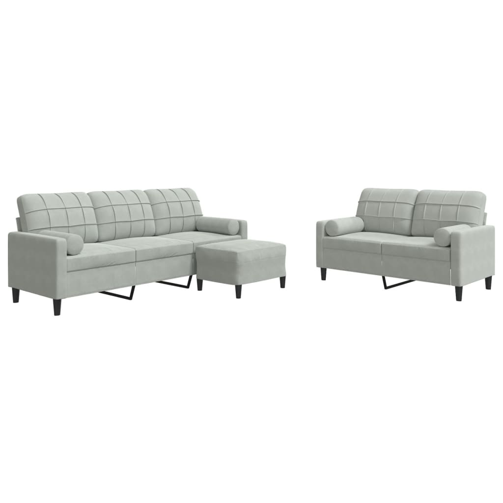 Σετ Σαλονιού 3 Τεμ. Αν. Γκρι Βελούδινο με Μαξιλάρια/Στηρίγματα