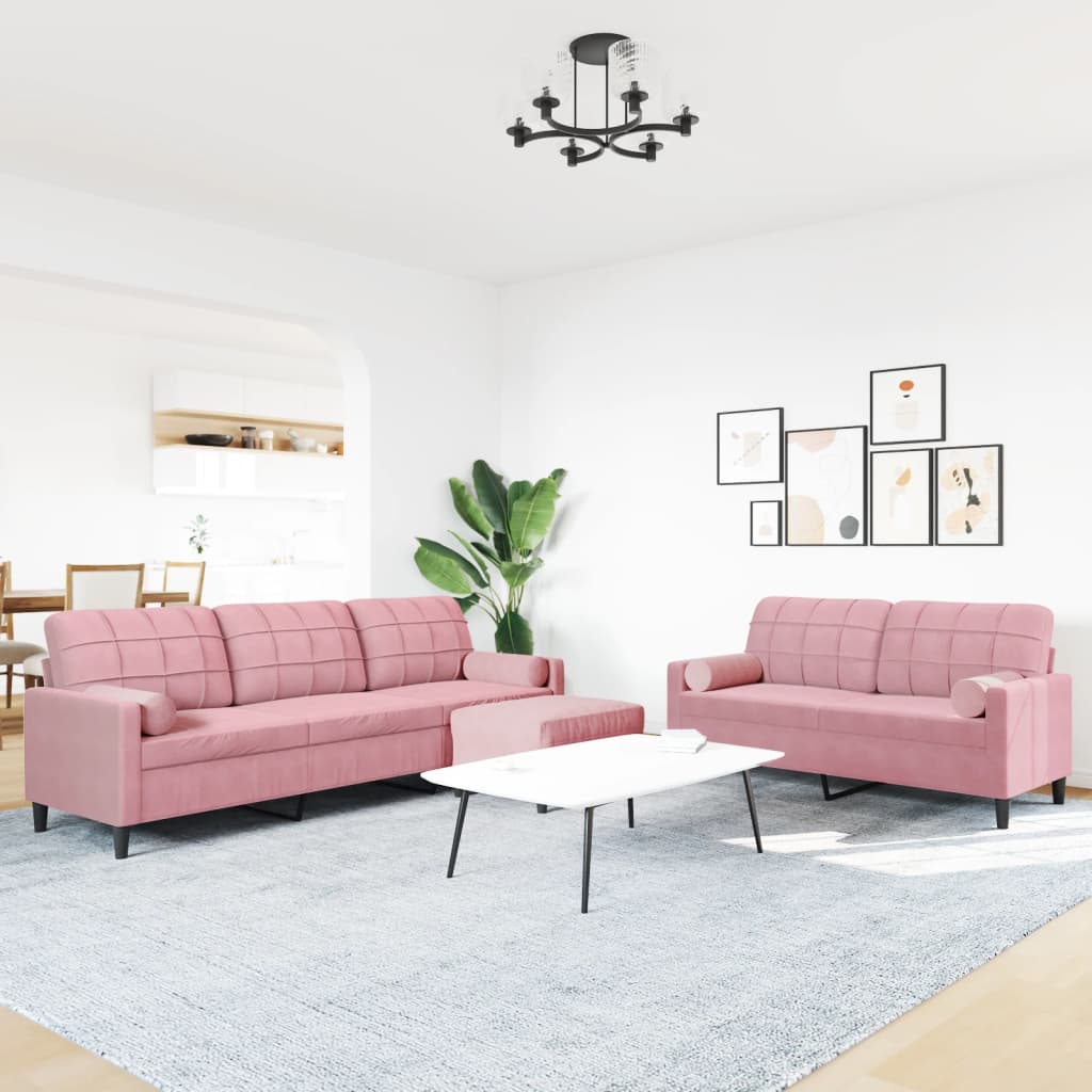 Σετ Σαλονιού 3 Τεμ. Ροζ Βελούδινο με Μαξιλάρια/Στηρίγματα