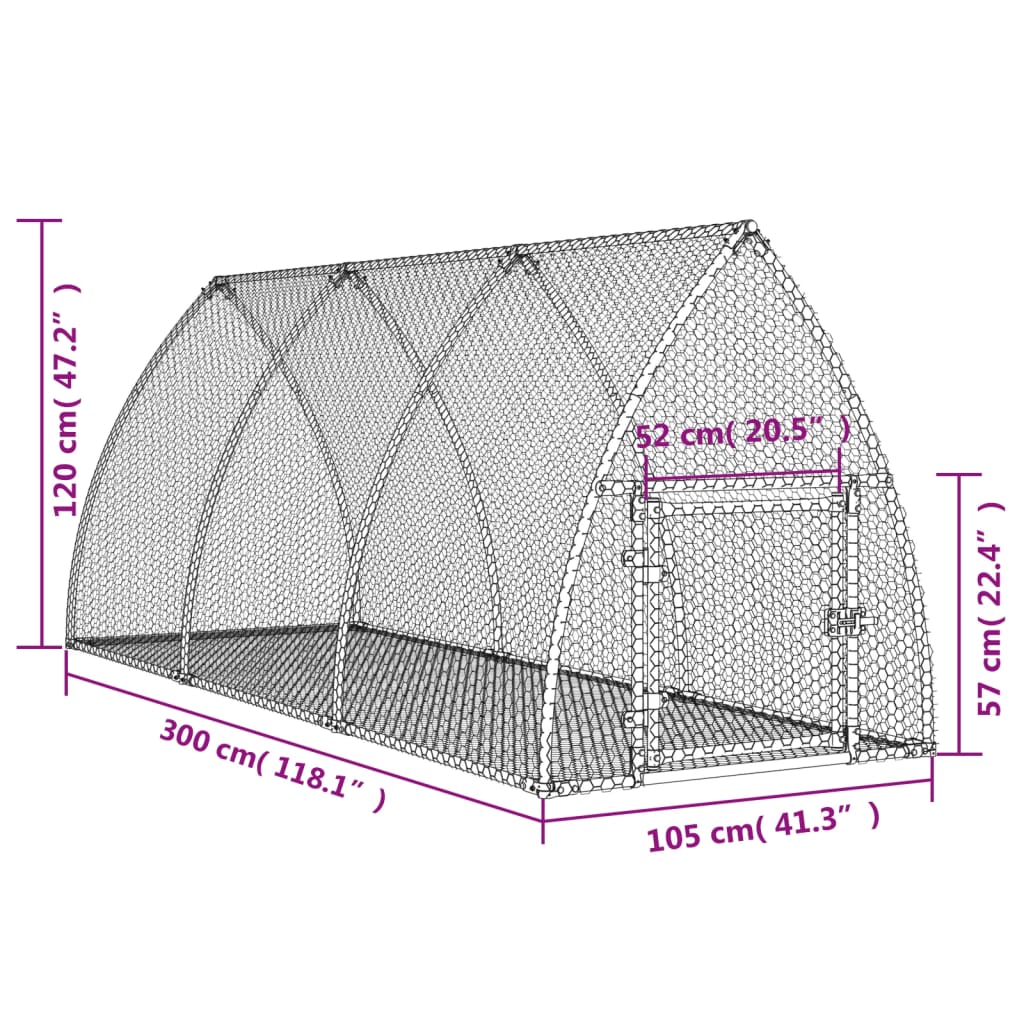 Κλουβί Κουνελιών Ασημί 105x300x120 εκ. από Γαλβανισμένο Χάλυβα