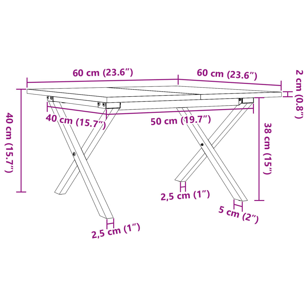 Τραπεζάκι Σαλονιού Πλαίσιο X 60x60x40εκ Μασίφ Πεύκο/Ατσάλι