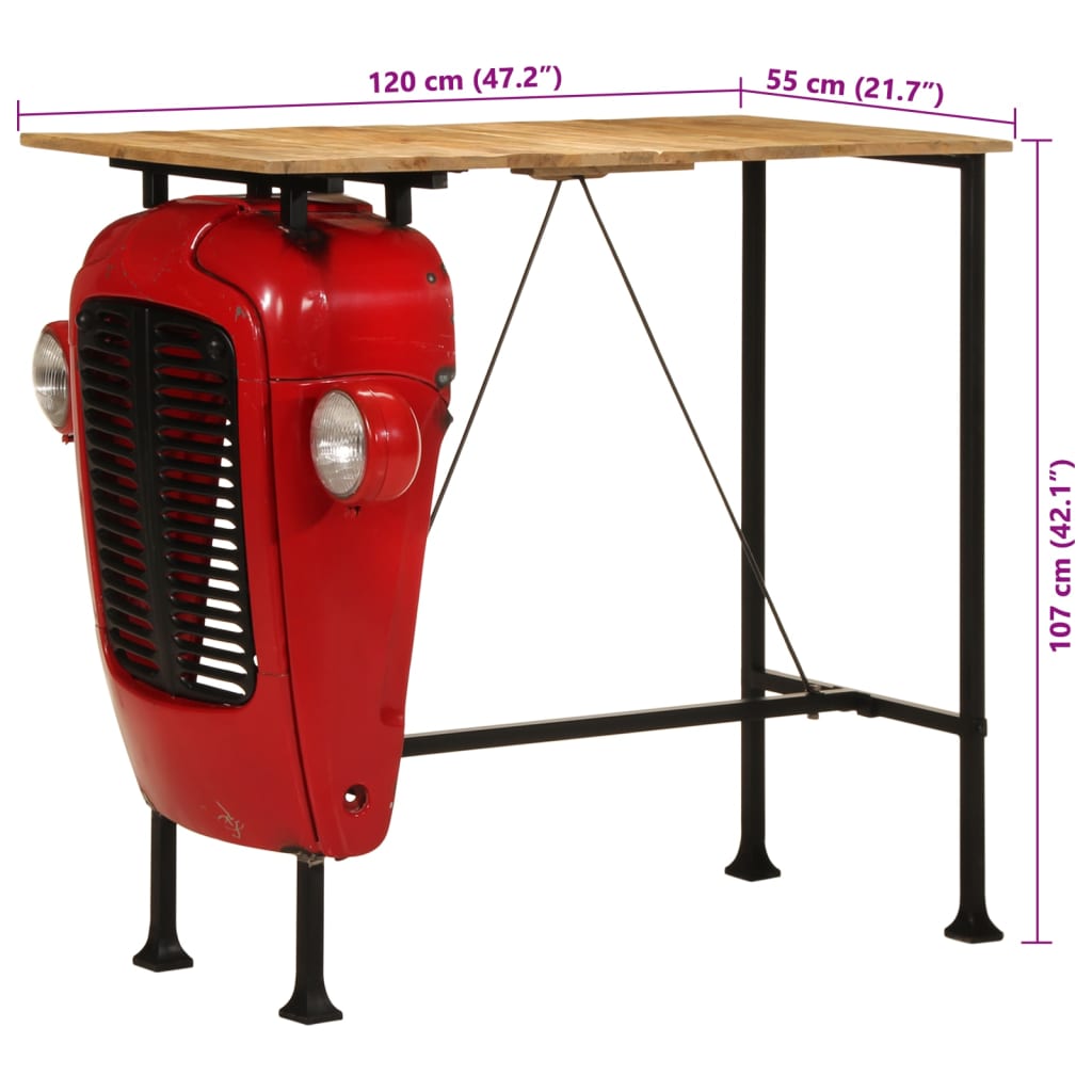 Τραπέζι Μπαρ Τρακτέρ Κόκκινο/Καφέ 55x120x107 εκ. Μασίφ Μάνγκο