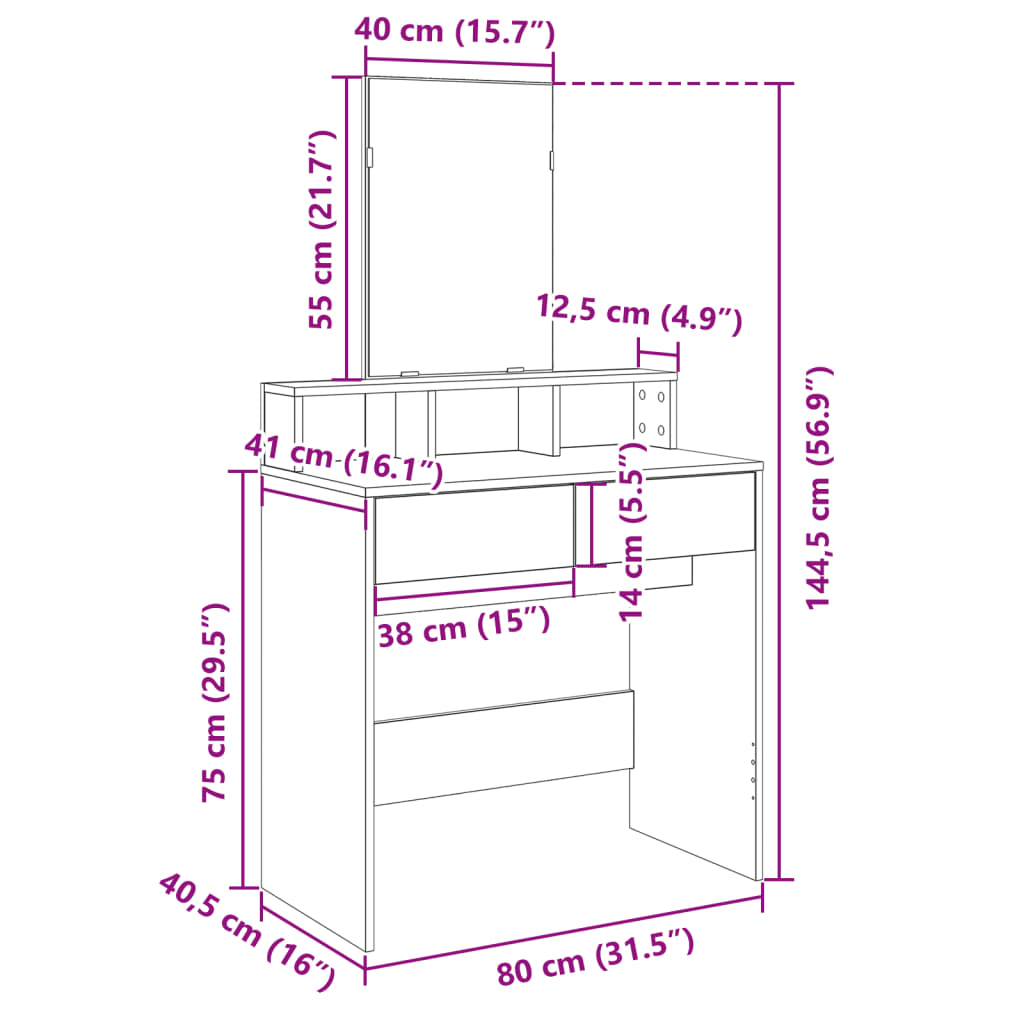Μπουντουάρ με Καθρέφτη Sonoma Δρυς 80x41x144,5 εκ.