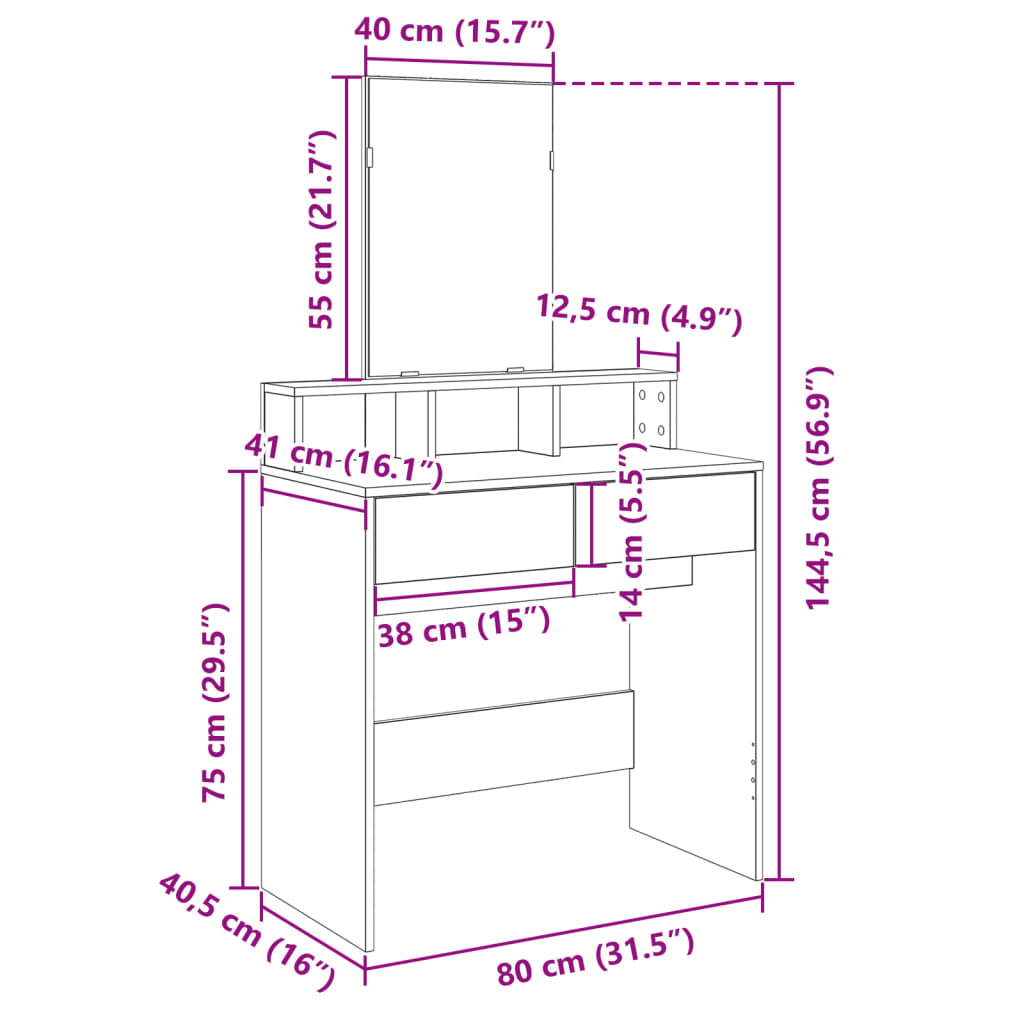Μπουντουάρ με Καθρέφτη Καπνιστή Δρυς 80x41x144,5 εκ.