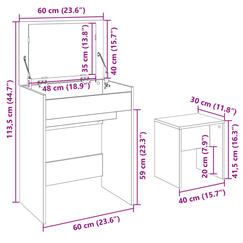 Μπουντουάρ και Σκαμπό Λευκό 60 x 40 x 113,5 εκ.