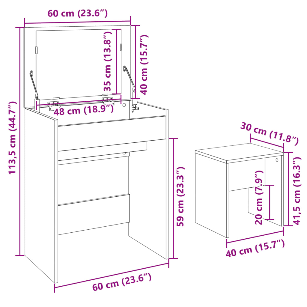 Μπουντουάρ με Καθρέφτη Καπνιστή Δρυς 60x40x113,5 εκ.