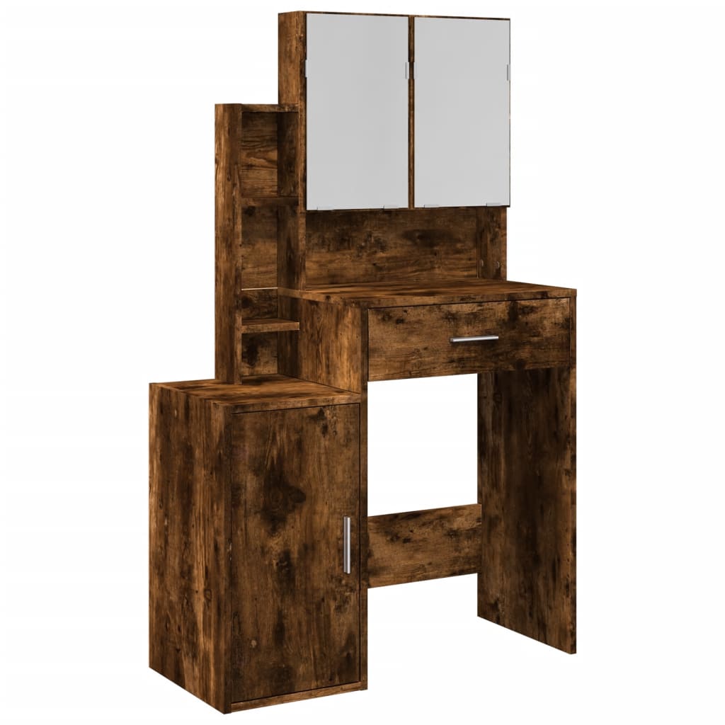 Μπουντουάρ με Καθρέφτη με Ντουλάπια Καπνιστή Δρυς 80x35x132 εκ.