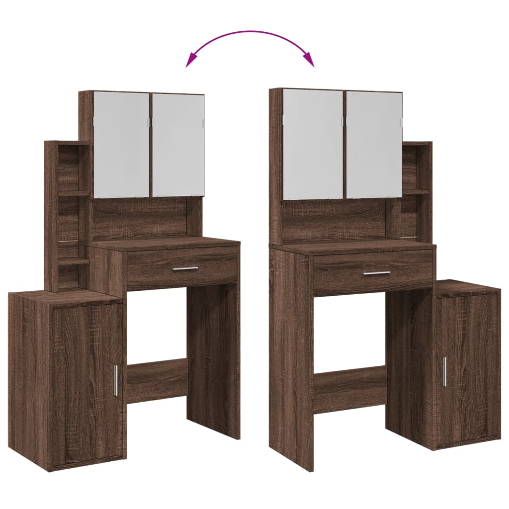 Μπουντουάρ με Καθρέφτη με Ντουλάπια Καφέ Δρυς 80x35x132 εκ.