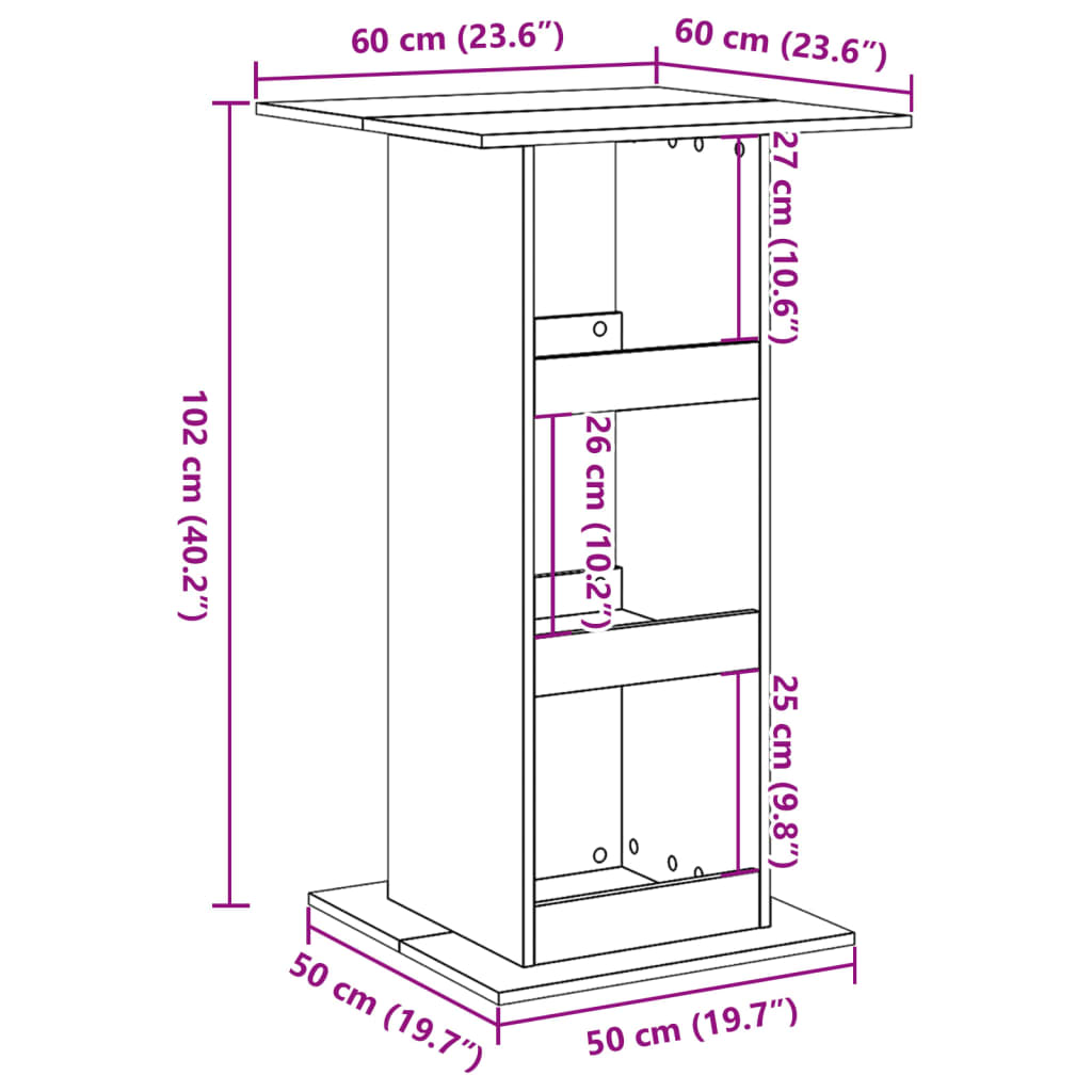 Τραπέζι Μπαρ με Ράφια Καπνιστή Δρυς 60x60x102 εκ. Επεξεργ. Ξύλο