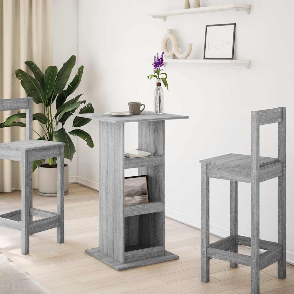Τραπέζι Μπαρ με Ράφια Γκρι Sonoma 60x60x102 εκ. Επεξ. Ξύλο
