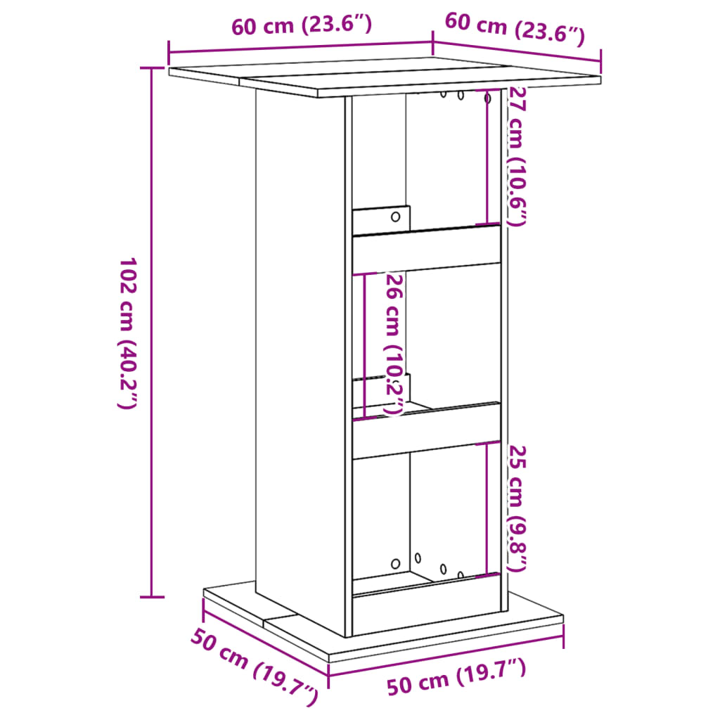 Τραπέζι Μπαρ με Ράφια Καφέ Δρυς 60x60x102 εκ. Επεξεργ. Ξύλο
