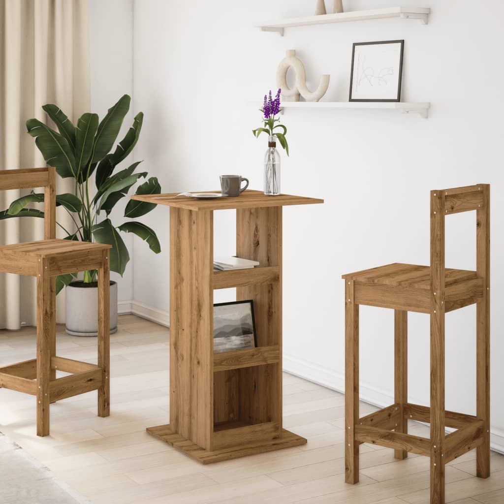 Τραπέζι Μπαρ με Ράφια Αρτισιανή Δρυς 60x60x102εκ. Επεξεργ. Ξύλο