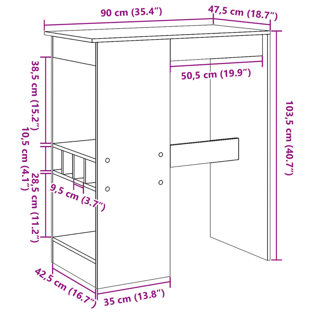 Τραπέζι Μπαρ με Ράφια Λευκό 90x47,5x103,5 εκ. Επεξεργ. Ξύλο