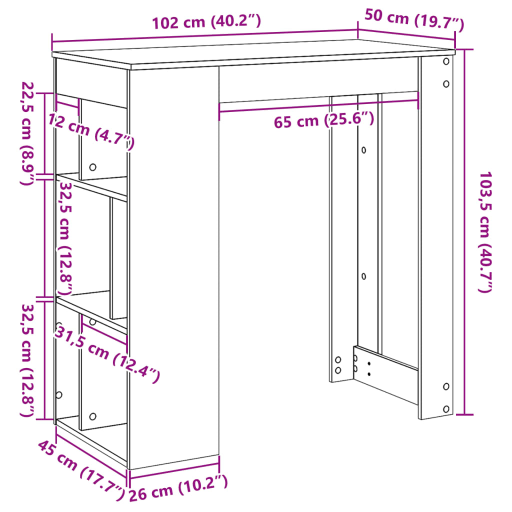 Τραπέζι Μπαρ με Ράφια Λευκό 102 x 50 x 103,5 εκ.από Επεξ. Ξύλο