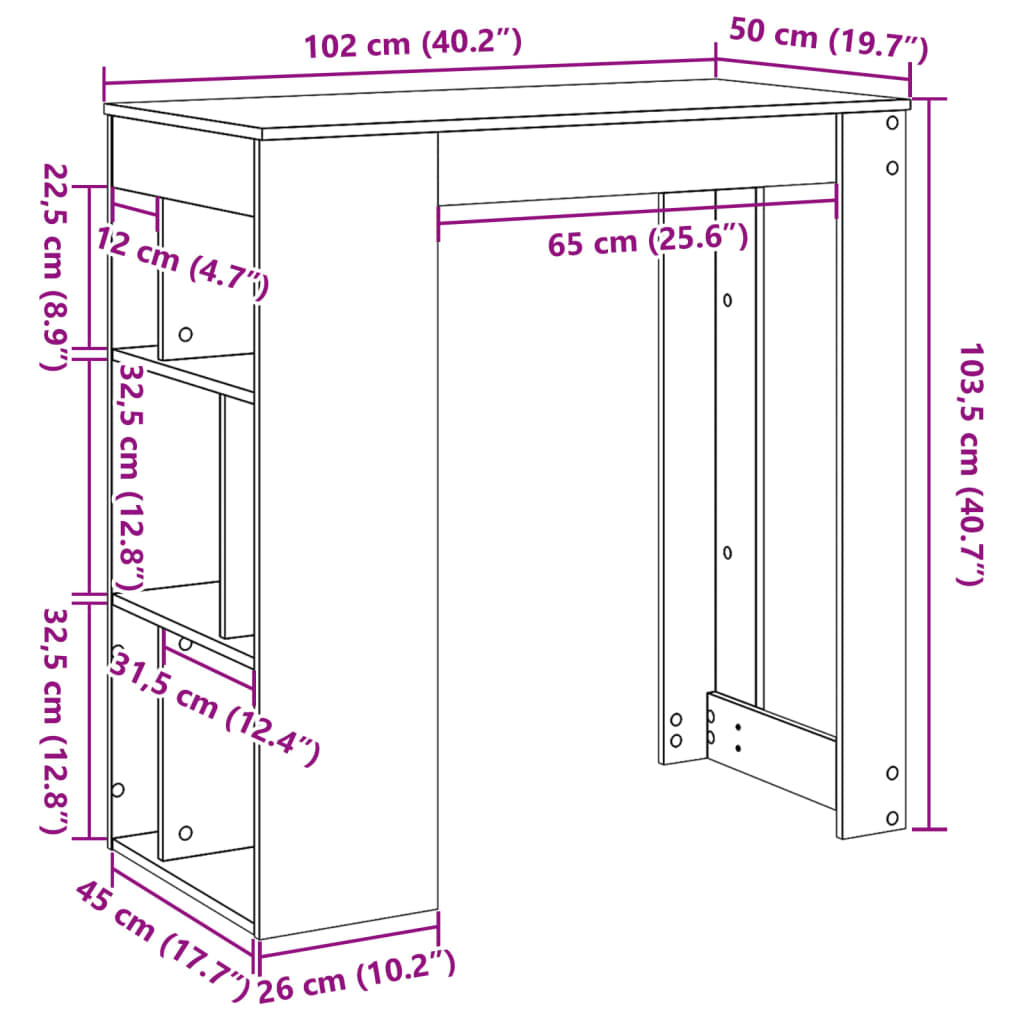 Τραπέζι Μπαρ με Ράφια Γκρι Σκυρ 102x50x103,5εκ. Επεξεργ. Ξύλο