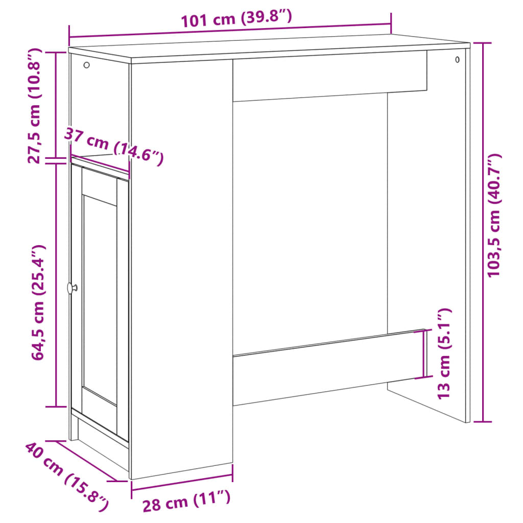 Τραπέζι Μπαρ με Ράγες Δρυς 101x40x103,5 εκ. Επεξεργ. Ξύλο