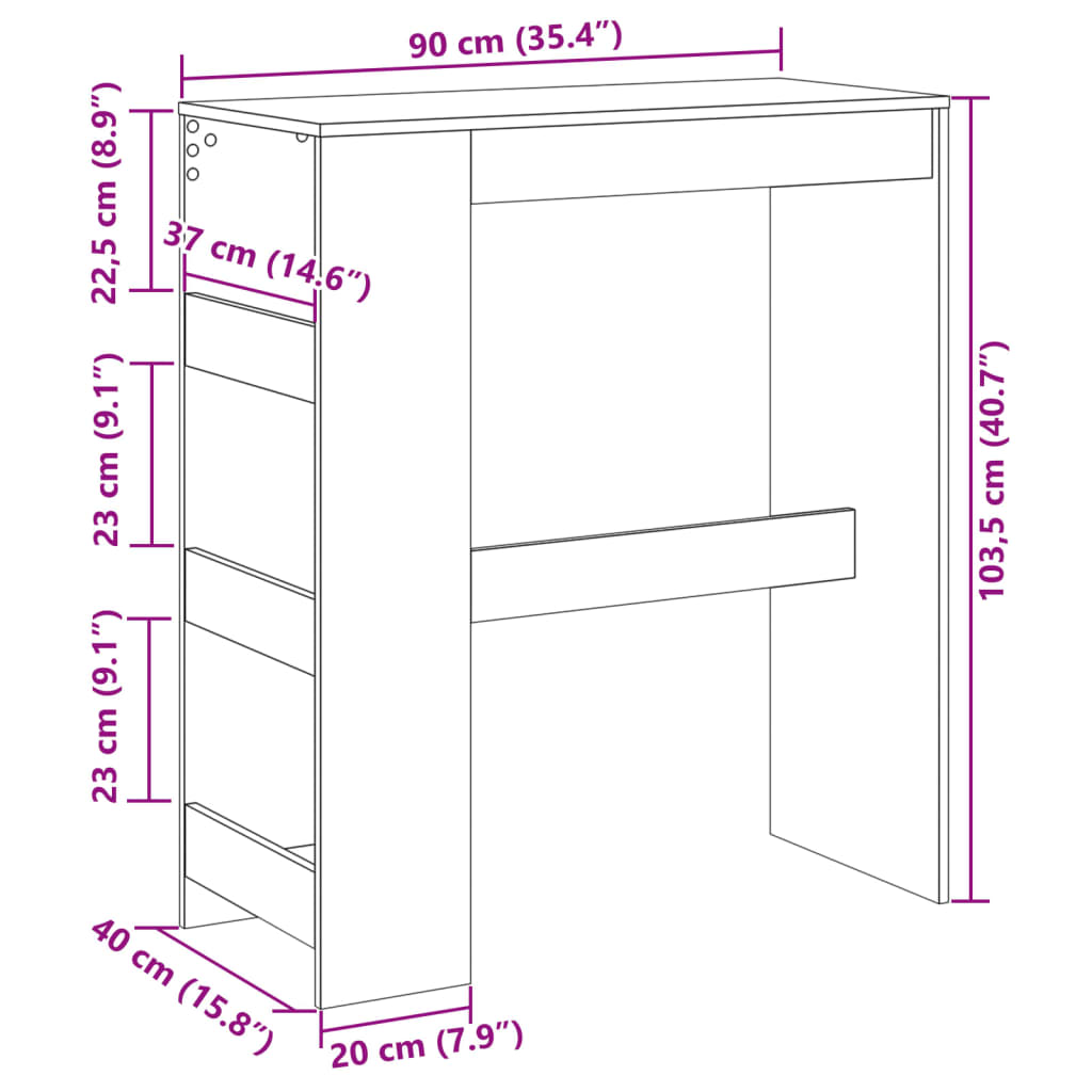 Τραπέζι Μπαρ με Ράγες Δρυς 90x40x103,5 εκ. Επεξεργ. Ξύλο