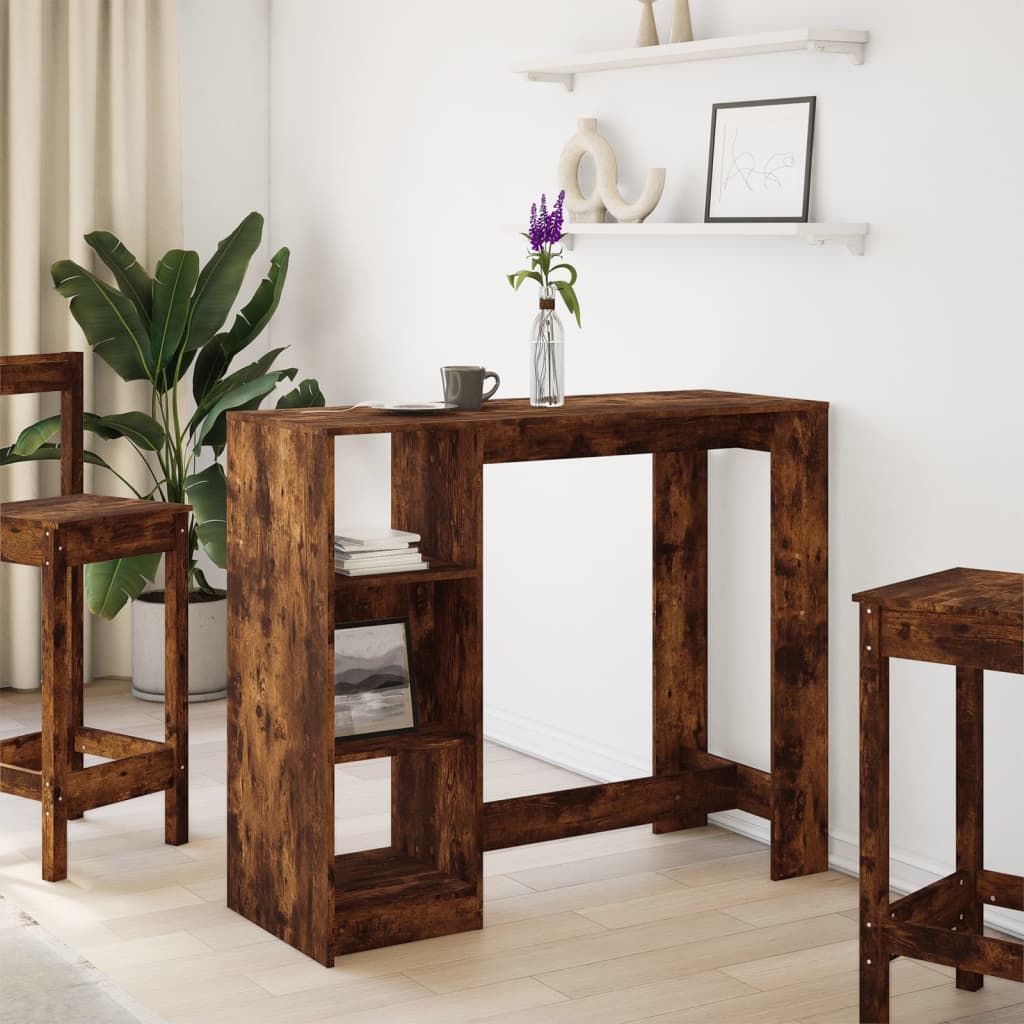 Τραπέζι Κονσόλα με Ράφι Καπνιστή Δρυς 124x46x103,5εκ Επεξ. Ξύλο