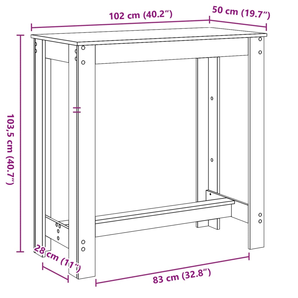 Τραπέζι Μπαρ Λευκό 102x50x103,5εκ. Επεξεργ. Ξύλο