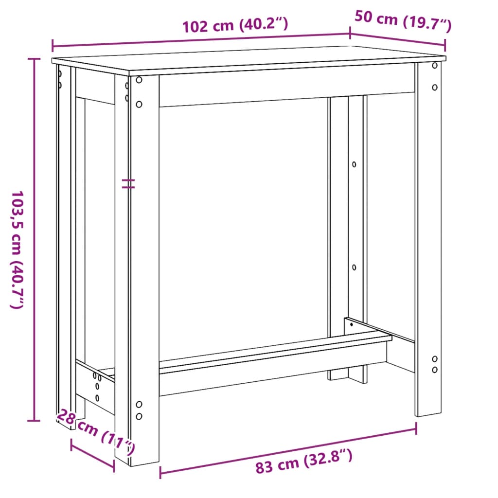 Τραπέζι Μπαρ Γκρι Σκυροδέματος 102x50x103,5εκ. Επεξεργ. Ξύλο