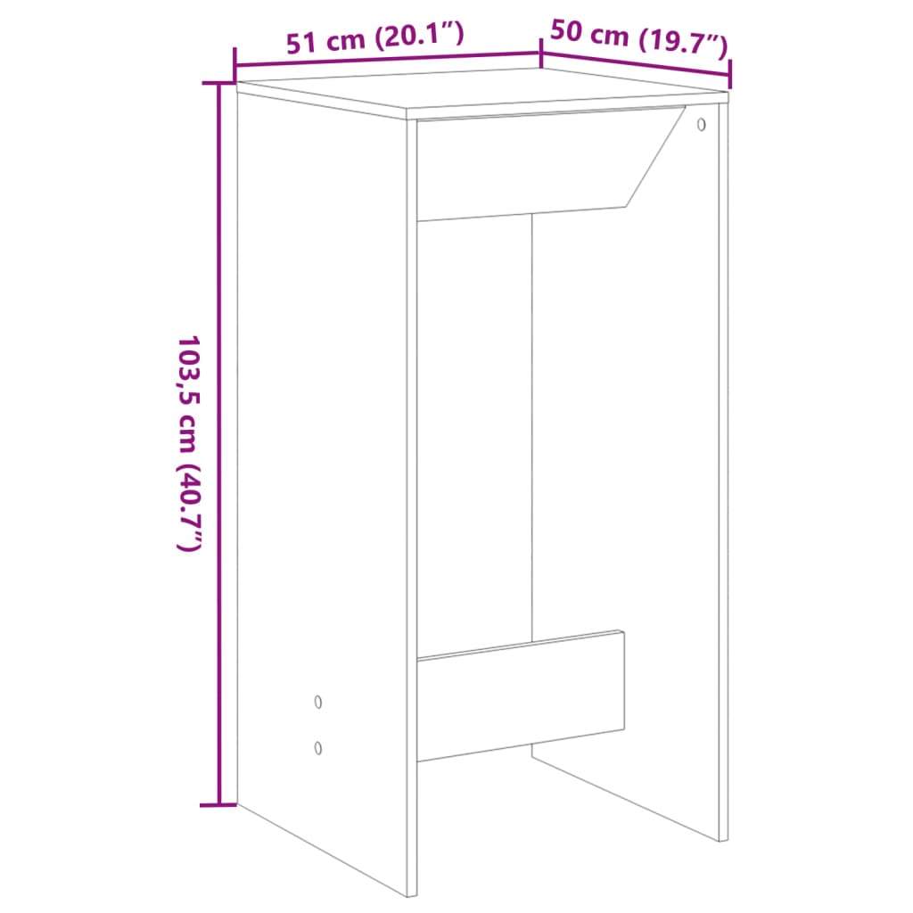 Τραπέζι Μπαρ Sonoma Δρυς 51x50x103,5 εκ. Επεξ. Ξύλο