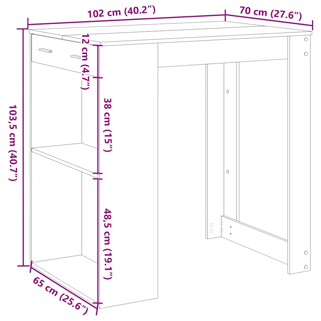 Τραπέζι Μπαρ Λευκό 102x70x103,5εκ. Επεξεργ. Ξύλο