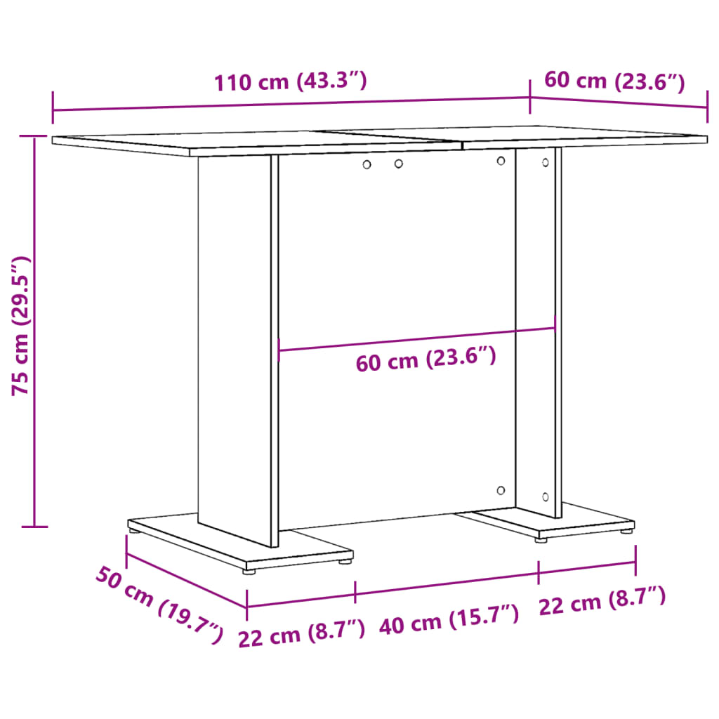 Τραπεζαρία Όψη Παλαιού Ξύλου 110x60x75 εκ. Επεξεργασμένο Ξύλο