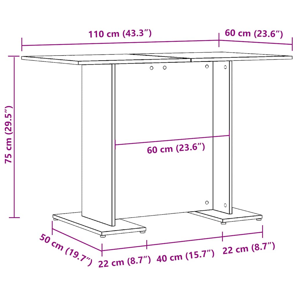 Τραπεζαρία Αρτισιανή Δρυς 110x60x75 εκ. από Επεξεργασμένο Ξύλο