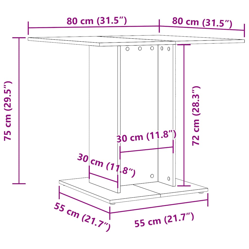 Τραπεζαρία Αρτισιανή Δρυς 80x80x75 εκ. από Επεξεργασμένο Ξύλο