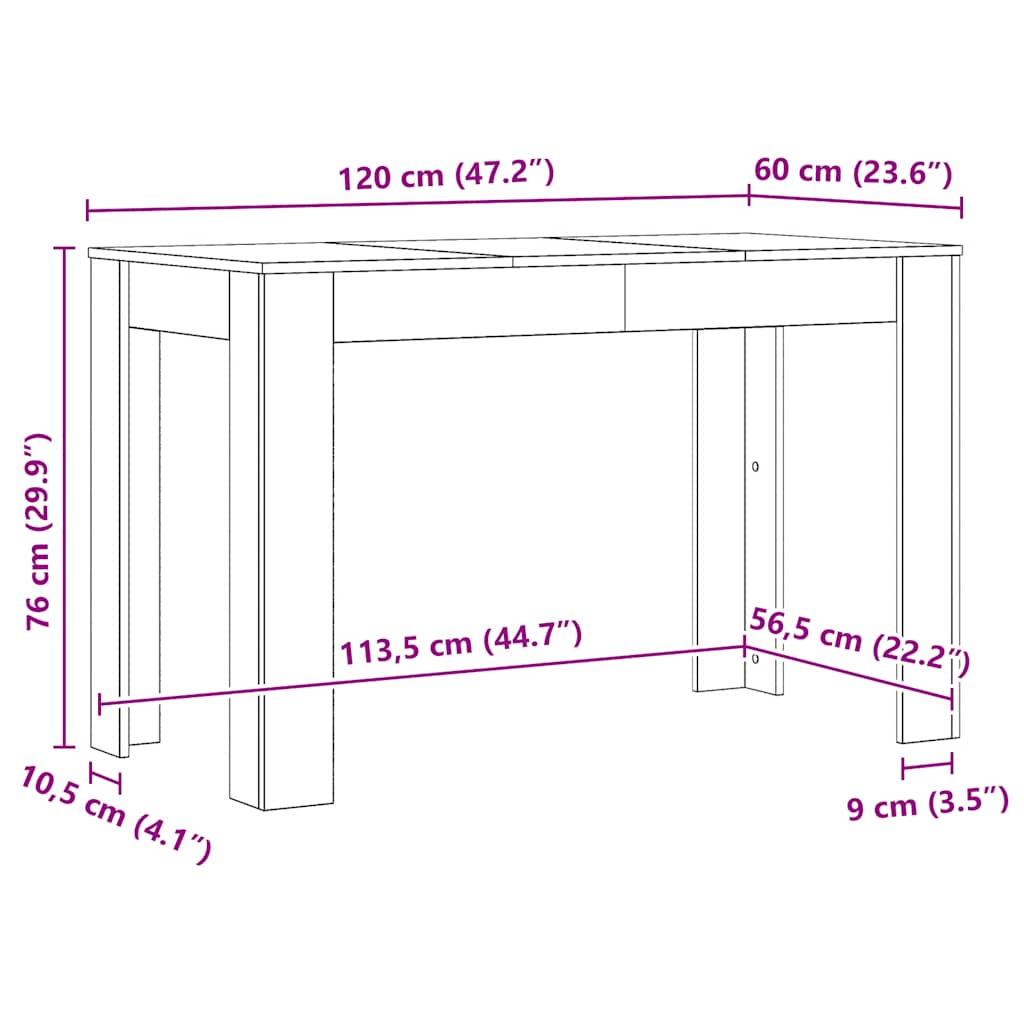 Τραπεζαρία Αρτισιανή Δρυς 120x60x76 εκ. από Επεξεργασμένο Ξύλο