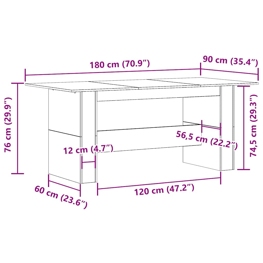 Τραπέζι τραπεζαρίας Παλιό ξύλο 180x90x76 cm Ξύλινη κατασκευή