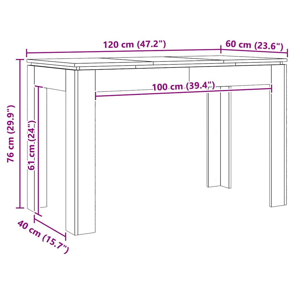 Τραπεζαρία Αρτισιανή Δρυς 120x60x76 εκ. από Επεξεργασμένο Ξύλο