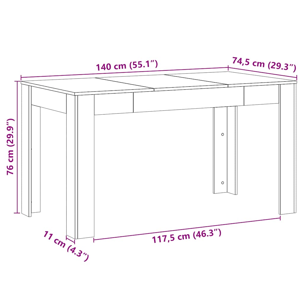 Τραπεζαρία Τεχνίτης Δρυς 140 x 74,5 x 76 εκ. Επεξεργασμένο Ξύλο