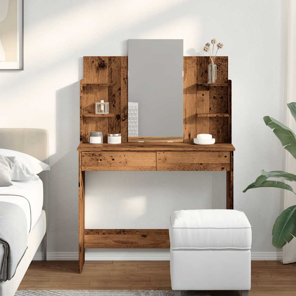 Κομοδίνο με καθρέφτη Παλιό ξύλο 96x39x142 cm