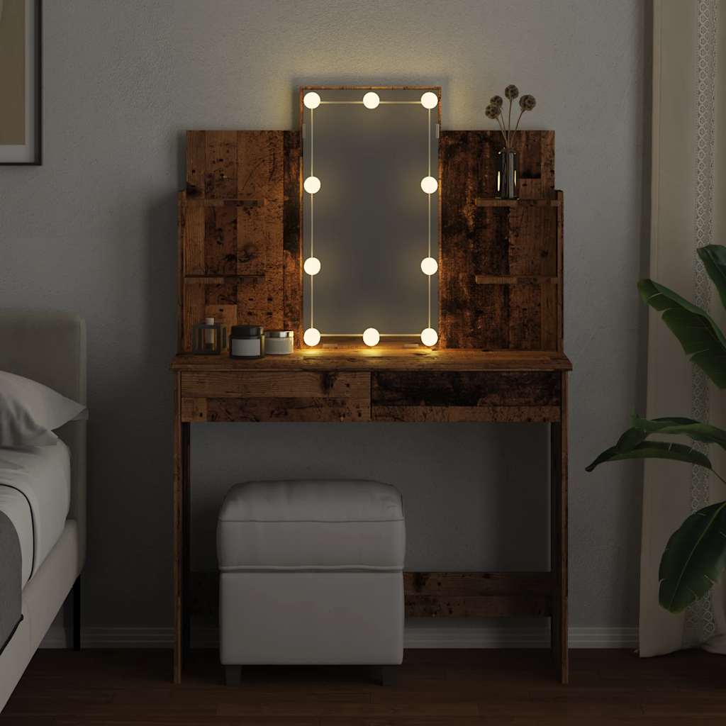 Μπουντουάρ με LED Φώτα Παλιό Ξύλο 96x40x142 εκ.