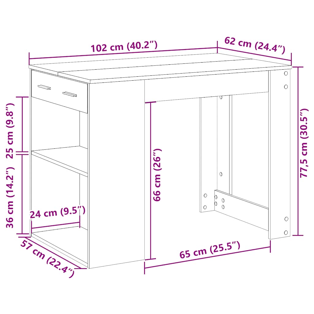 Γραφείο με συρτάρι ράφι Λευκό 102x62x77,5cm Κατασκευασμένο ξύλο