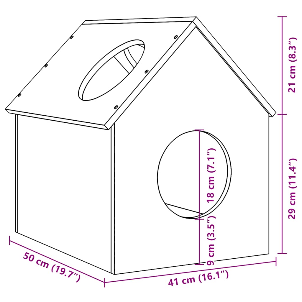 Σπίτι για γάτες 41x50x50 cm από μασίφ ξύλο πεύκο