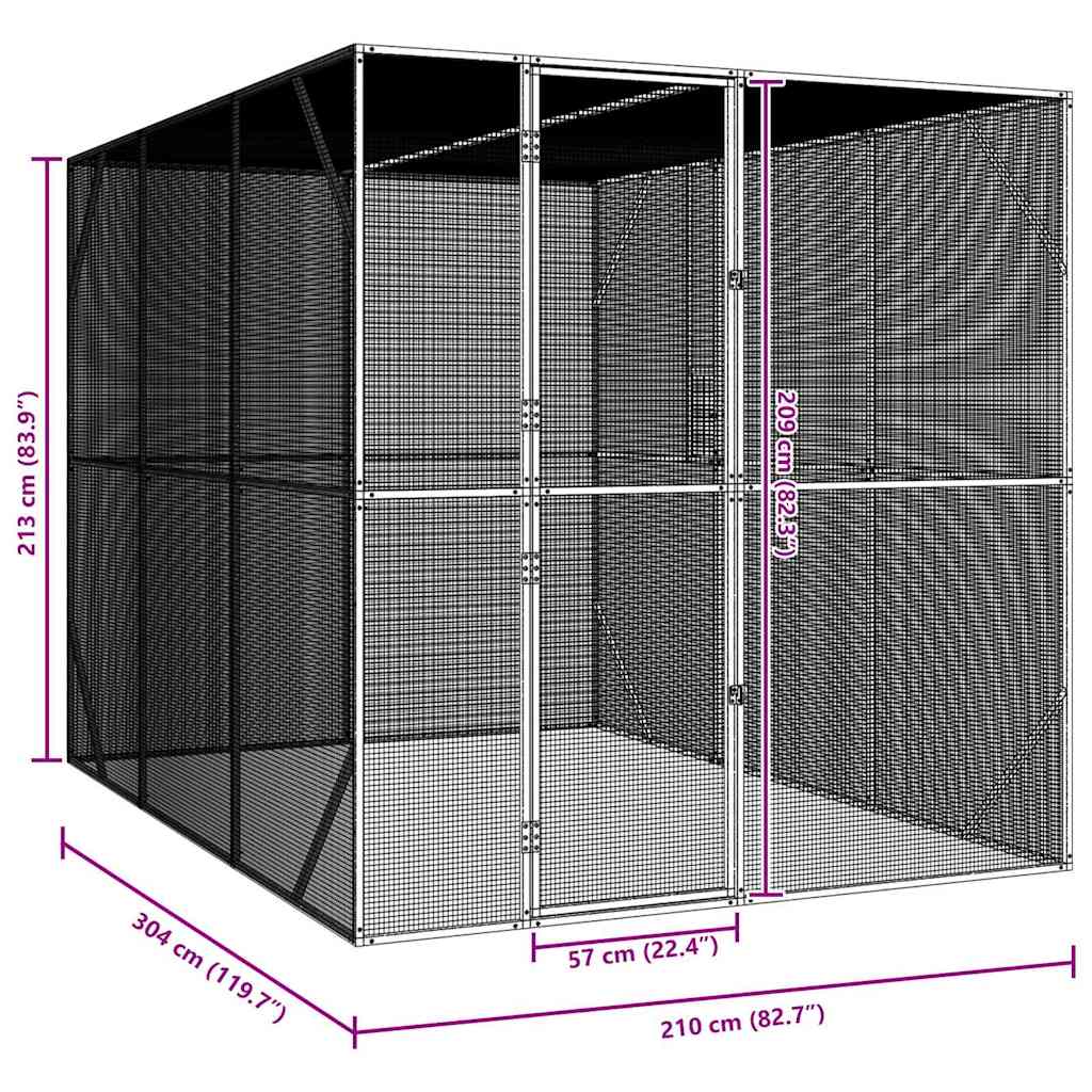 Κλουβί Πουλιών Ανθρακί 210 x 304 x 213 εκ