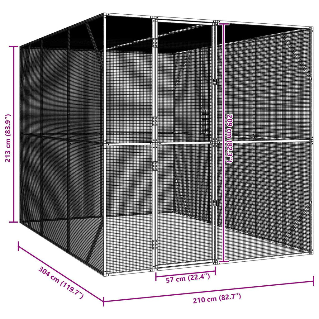 Κλουβί Πουλιών Ανθρακί 210 x 304 x 213 εκ