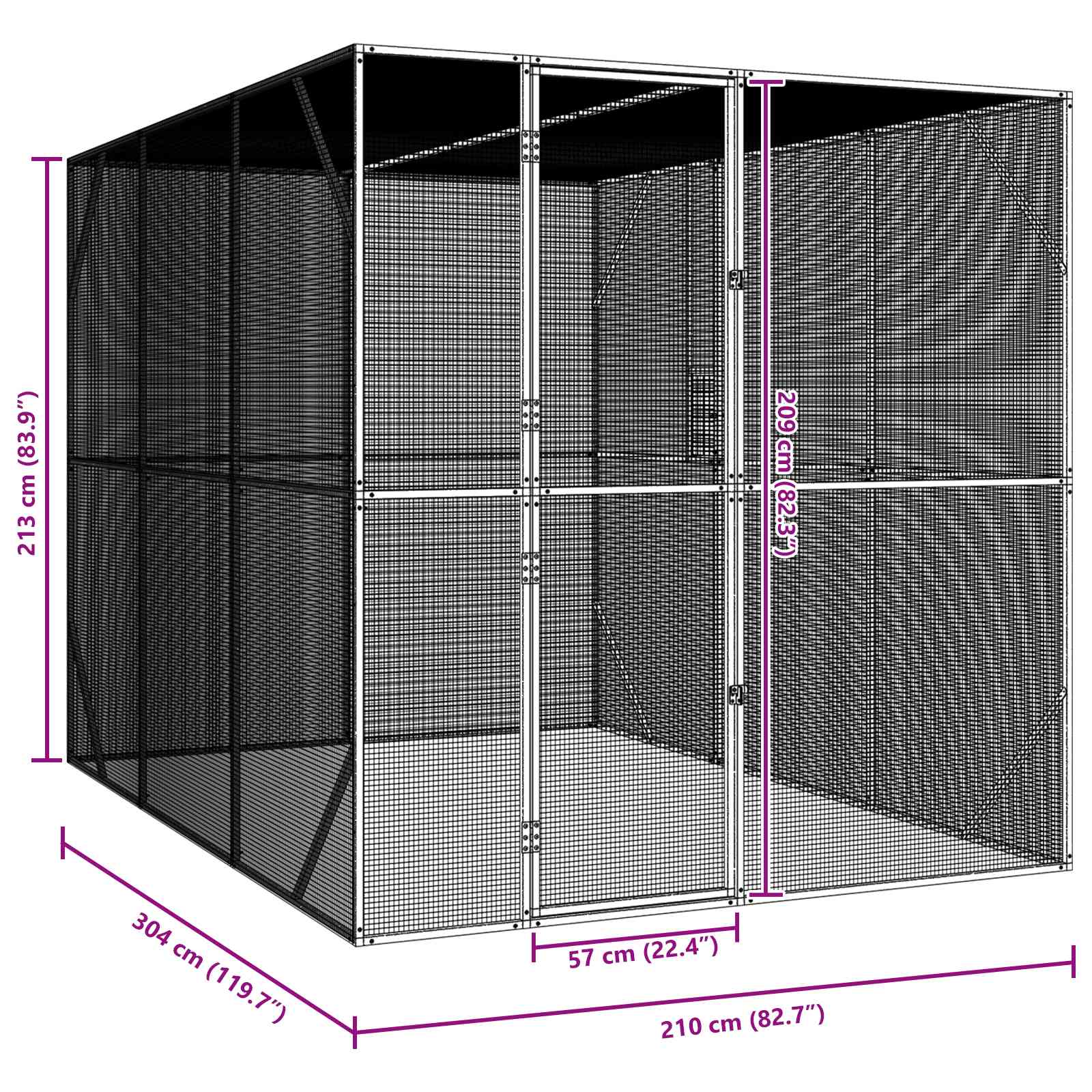 Κλουβί Πουλιών Ανθρακί 210 x 304 x 213 εκ