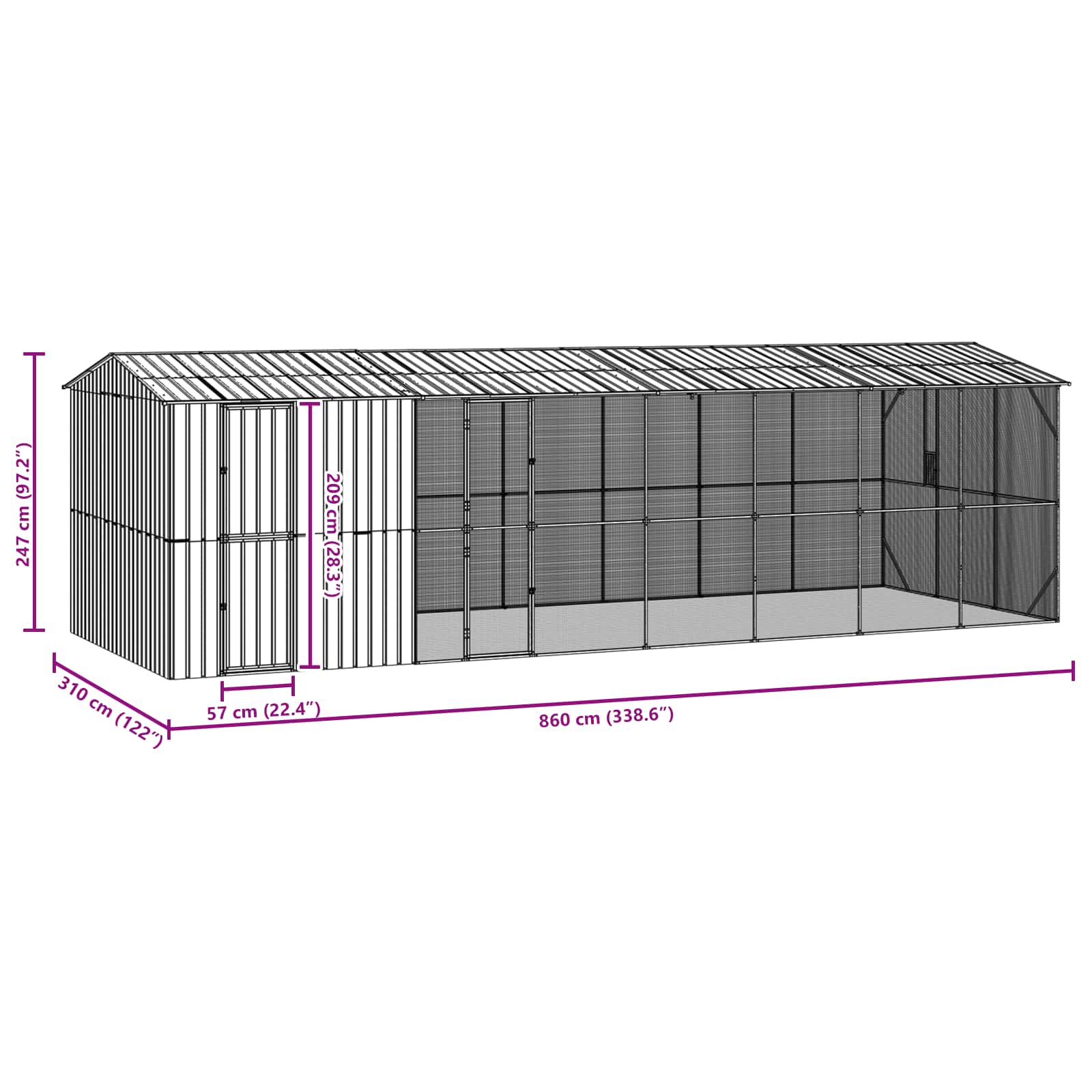Κλουβί Πουλιών Ανθρακί 860 x 310 x 247 εκ Επικαλυμμένος Χάλυβας