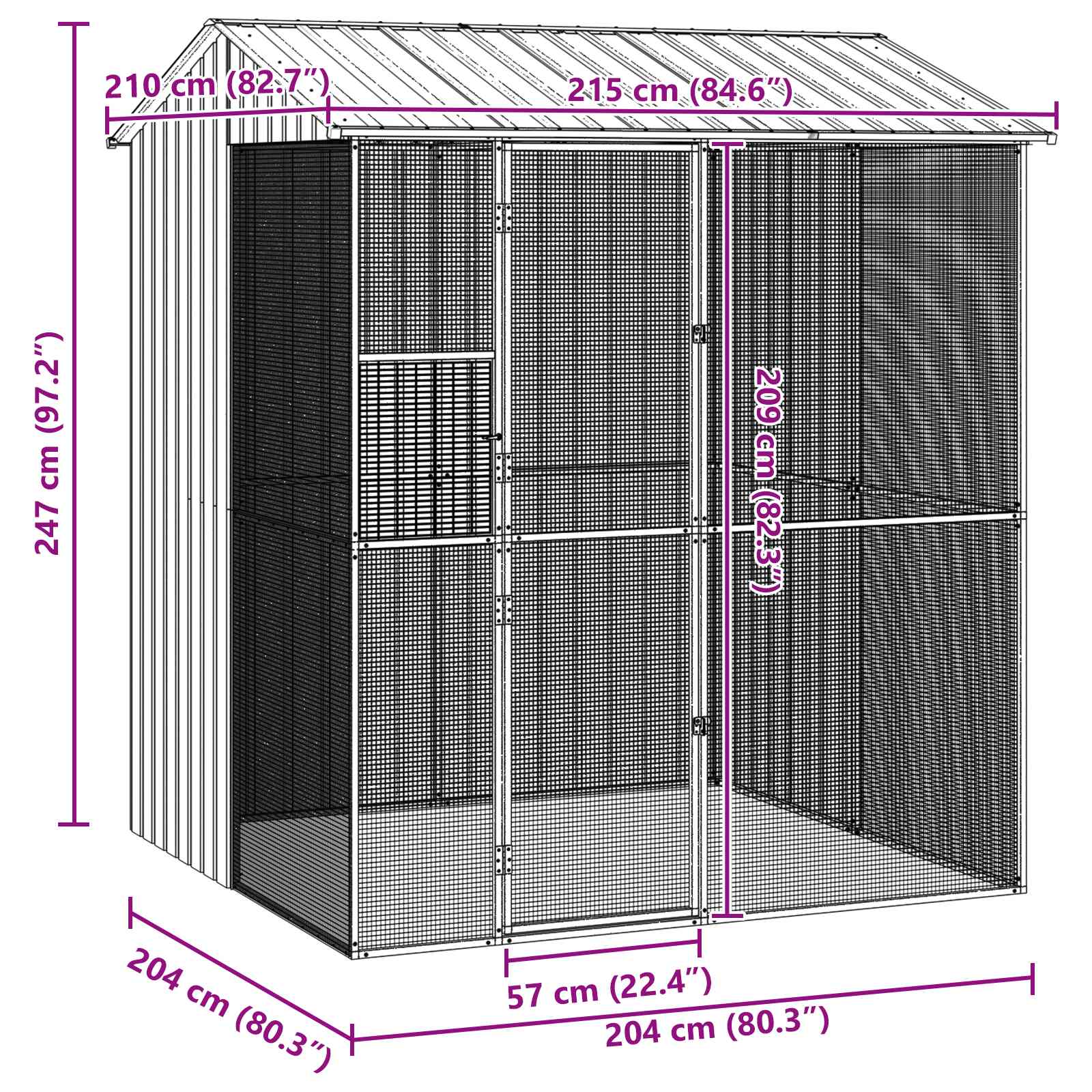 Κλουβί Πουλιών με αποθήκευση Ανθρακί 215 x 210 x 247 εκ.