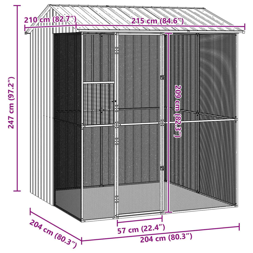 Κλουβί Πουλιών Γκρι 215 x 210 x 247 εκ. Επικαλυμμένος Χάλυβας