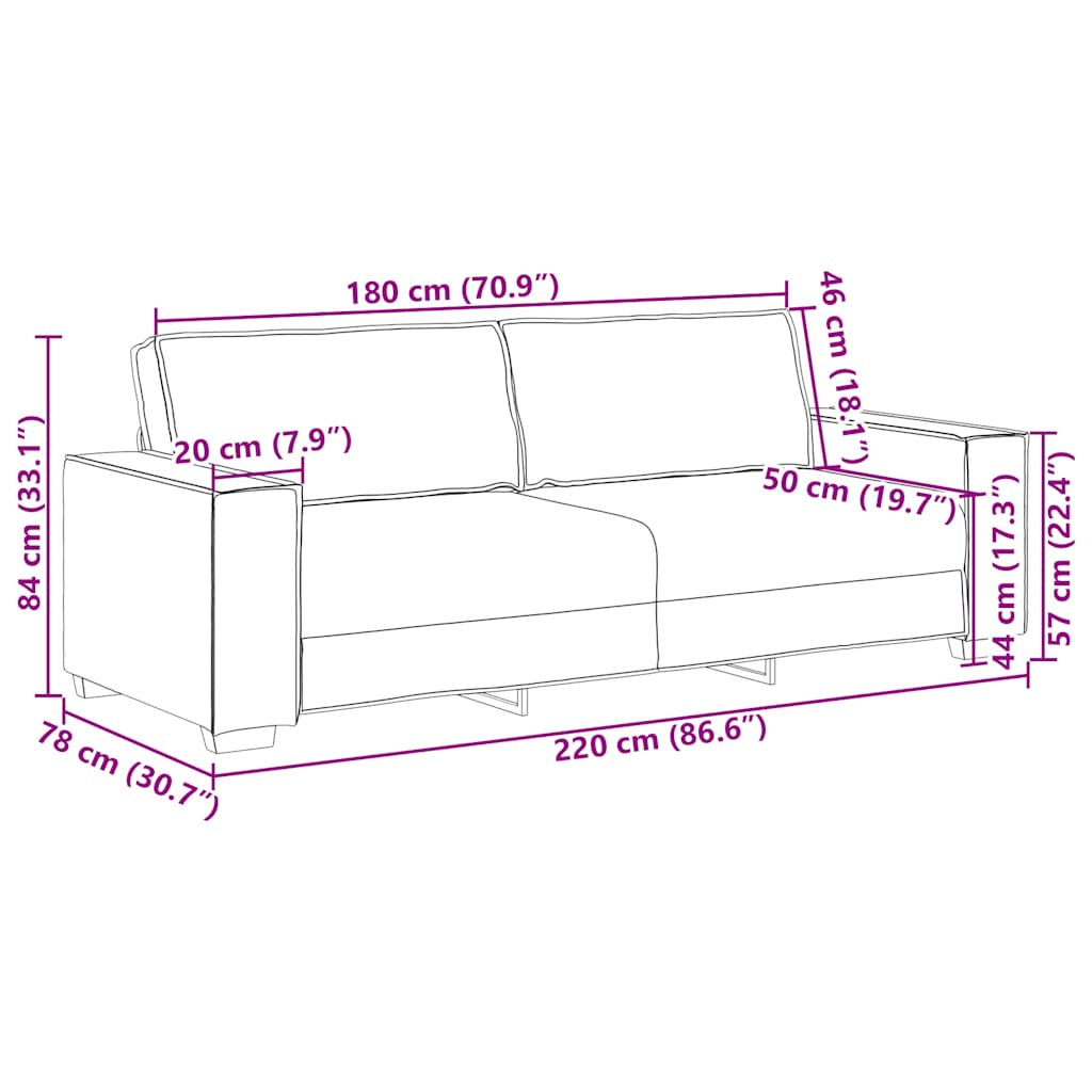 Τριθέσιος Καναπές Μαύρος 220x78x84 εκ. από Ύφασμα