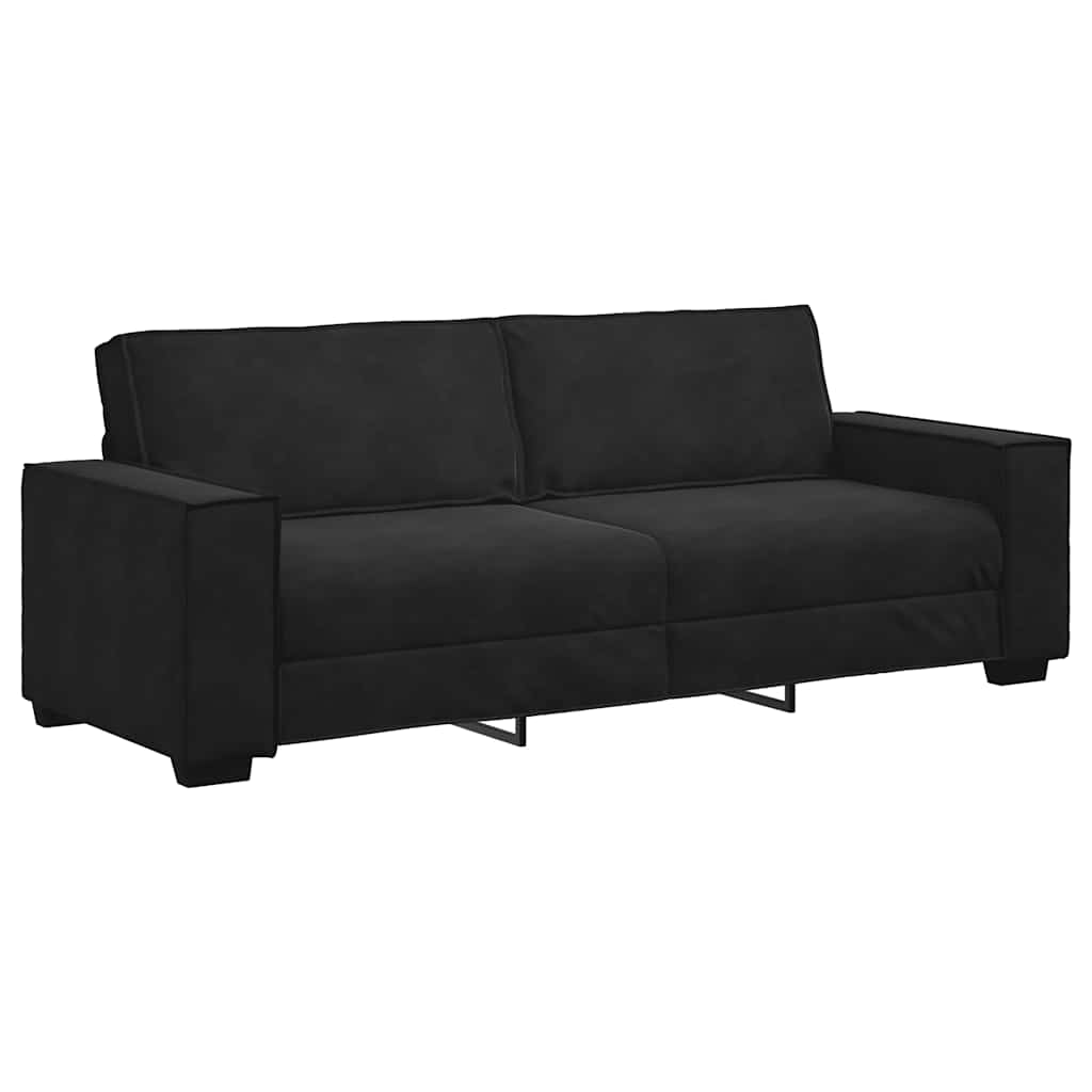 Τριθέσιος Καναπές Μαύρος Βελούδινος 220x78x84 εκ.