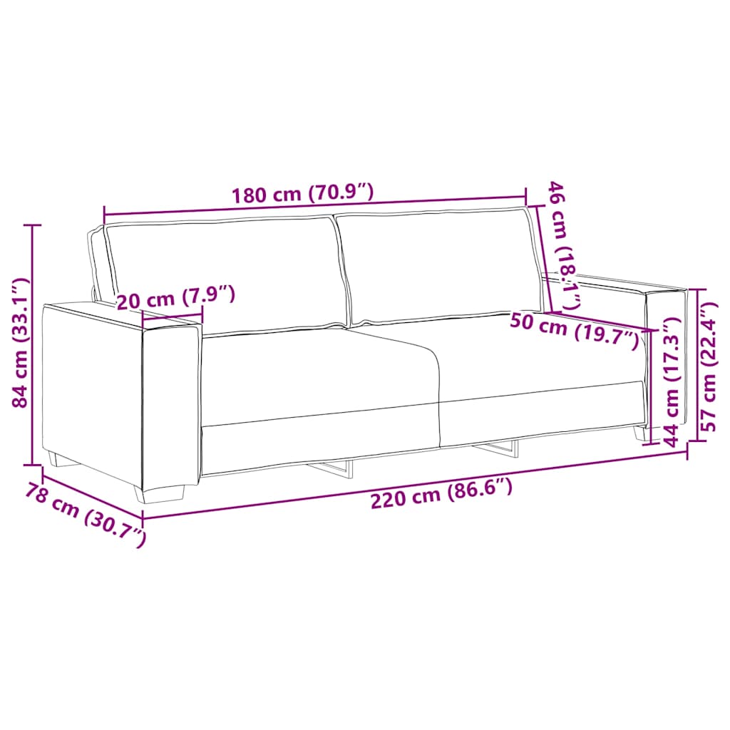 Τριθέσιος Καναπές Καφέ Βελούδινος 220x78x84 εκ.