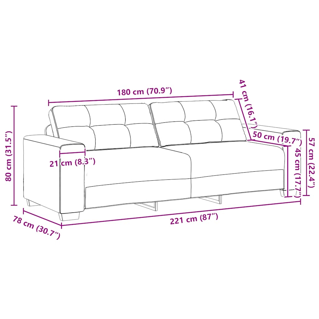 Τριθέσιος Καναπές Σκούρο Γκρι 220x78x80 εκ. Ύφασμα
